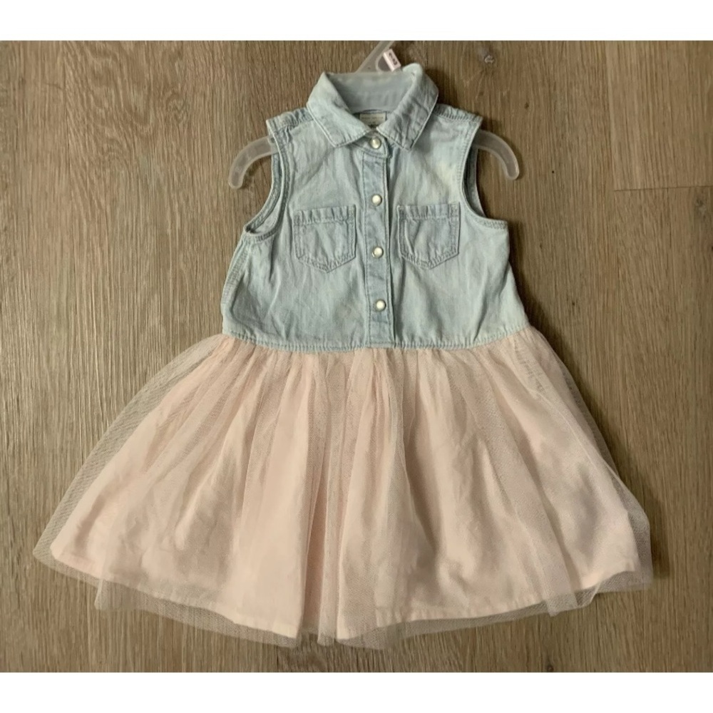 OshKosh B'gosh Light Blue Denim Sleeveless Sundress  With Light Pink Tutu Skirt